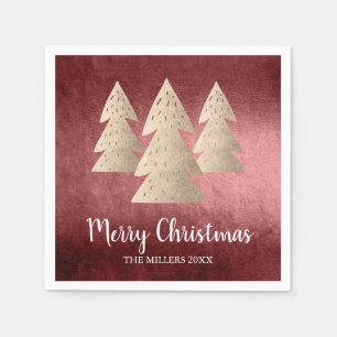 Elegant modern gold & red Merry Christmas tree Napkin
