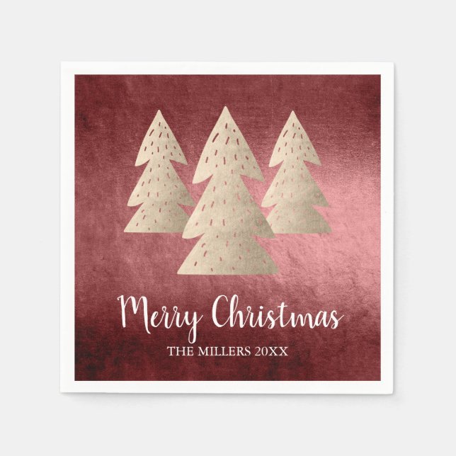 Elegant modern gold & red Merry Christmas tree Napkin (Front)