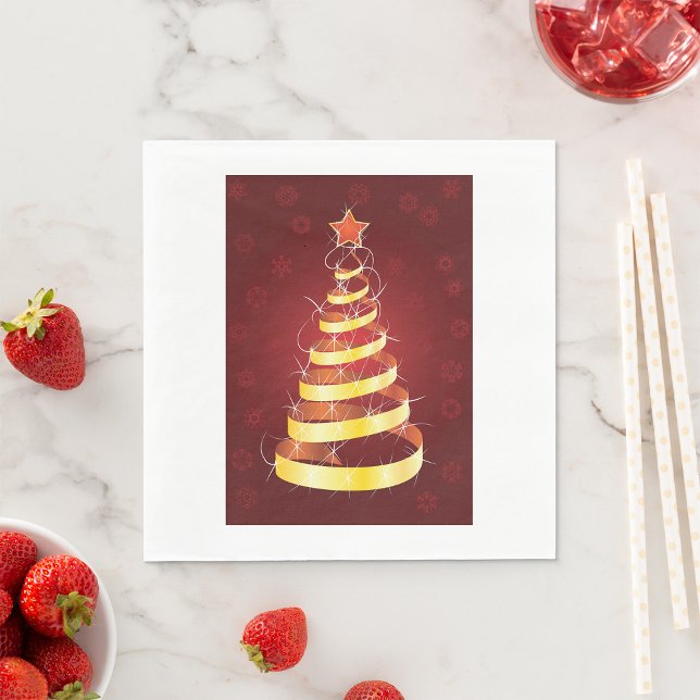 Elegant Modern Gold Ribbon Christmas Tree Napkin (Creator Uploaded)
