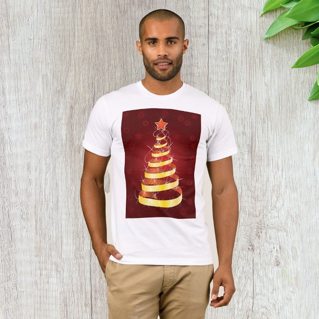 Elegant Modern Gold Ribbon Christmas Tree T-Shirt (Creator Uploaded)