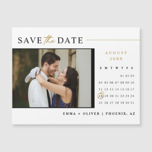 Elegant Modern Gold Save the Date Calendar Magnet