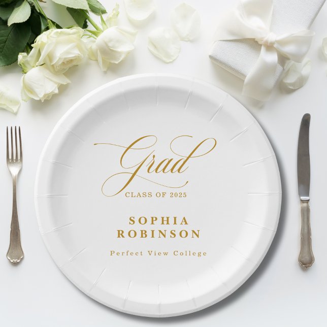 Elegant Modern Gold Script Graduation Party Paper Plate (Creator Uploaded)