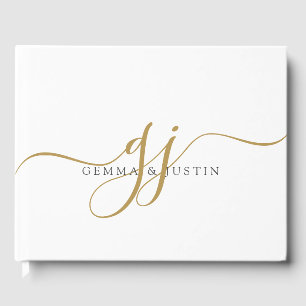 Elegant Modern Gold Script Initials Name Monogram Guest Book