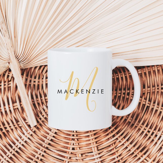 Elegant Modern Gold Script Monogram Coffee Mug (Creator Uploaded)