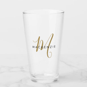 Elegant Modern Gold Script Monogram Glass