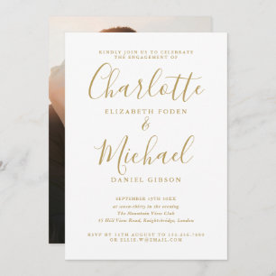 Elegant Modern Gold Script Photo Engagement Party  Invitation