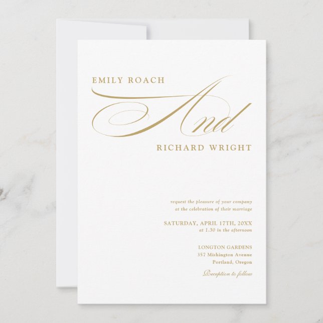 Elegant Modern Gold Script QR Code Wedding Invitation (Front)