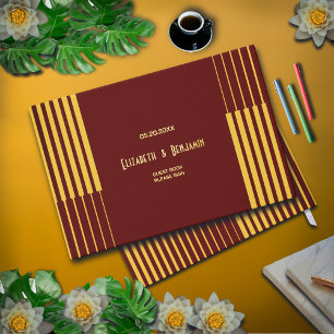 Elegant Modern Gold Script Red Wedding Guest Book