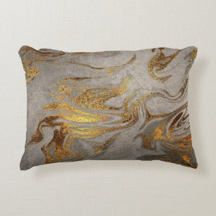 Elegant modern gold silver marble look decorative cushion
