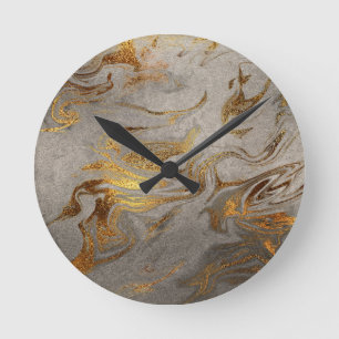 Elegant modern gold silver marble look round clock