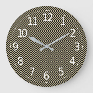 Elegant Modern Gold Squares Diamonds Tiles Pattern Large Clock