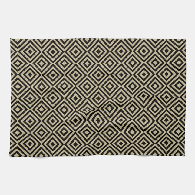 Elegant Modern Gold Squares Diamonds Tiles Pattern Tea Towel (Horizontal)