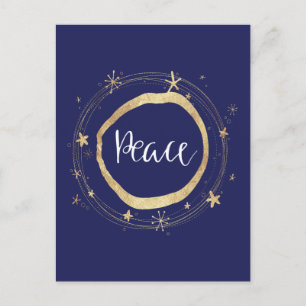 Elegant Modern Gold Star Peace Holiday Postcard
