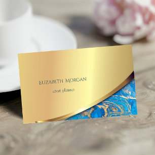 Elegant Modern Gold Stripe,Blue Marble Business Card