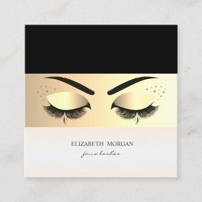 Elegant  Modern Gold Stripe, Faux Lashes Square Business Card (Front)