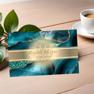 Elegant Modern,Gold Stripe,Lotus Emerald Green Business Card