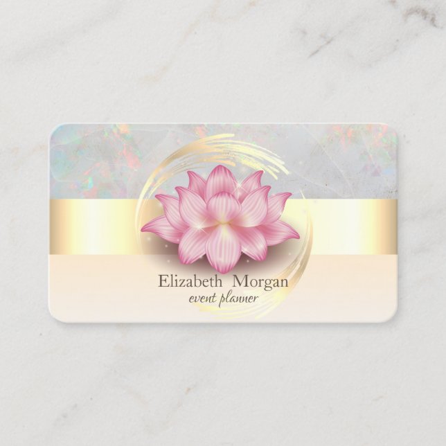 Elegant Modern Gold Stripe Lotus Opal Holographic Business Card (Front)