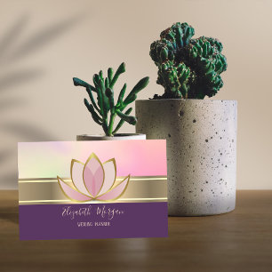 Elegant Modern Gold Stripe Lotus Zen Business Card