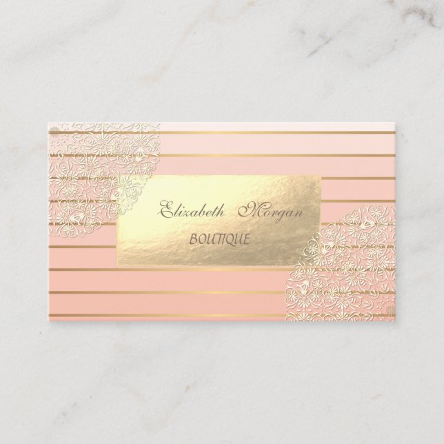 Elegant Modern , Gold Stripes, Lace Business Card (Front)