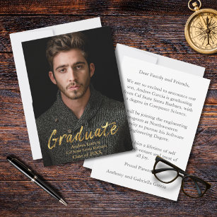 Elegant Modern Gold Text Overlay Graduate Photo Announcement