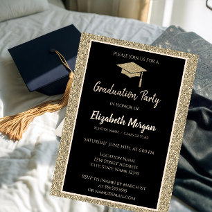 Elegant Modern Gold Tiara Glitter Graduation Cap Invitation