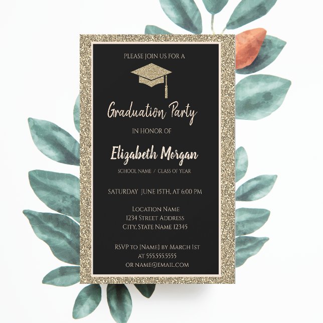 Elegant Modern Gold Tiara Glitter Graduation Cap Invitation (Creator Uploaded)