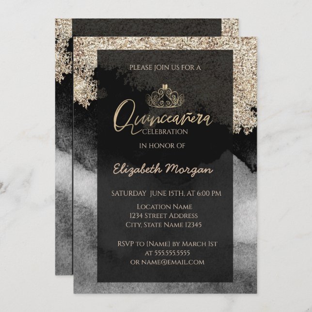 Elegant Modern Gold Tiara, Marble,Confetti Invitation (Front/Back)