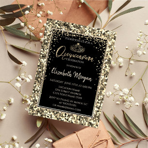 Elegant Modern Gold Tiara,Sequins Quinceanera Invitation