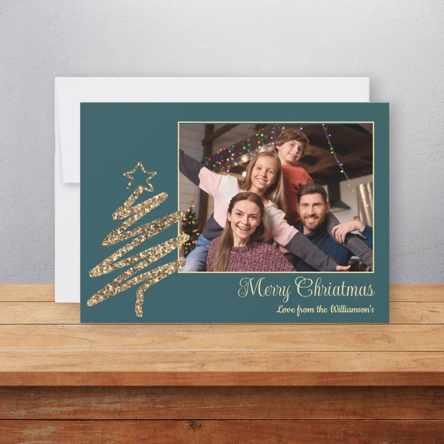Elegant modern gold tree christmas photo holiday card (Creator Uploaded)