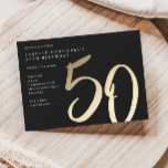 Elegant Modern Gold Type 50th Birthday Invitation Postcard<br><div class="desc">Modern minimalist 50th birthday party invitation features stylish faux gold foil number handwritten script 50 and your party details in classic serif font on black background colour, simple and elegant, great surprise adult milestone birthday invitation for men and women. The black background colour can be changed to any colour of...</div>