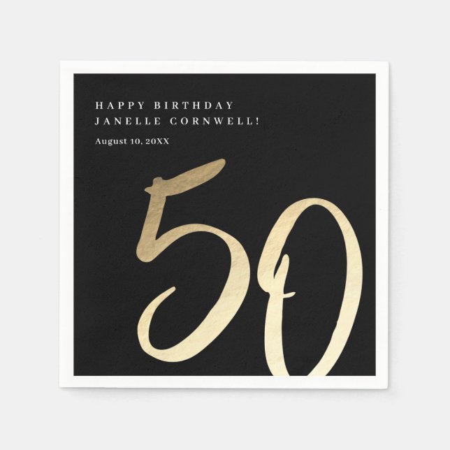 Elegant Modern Gold Type 50th Birthday Party Napkin (Front)