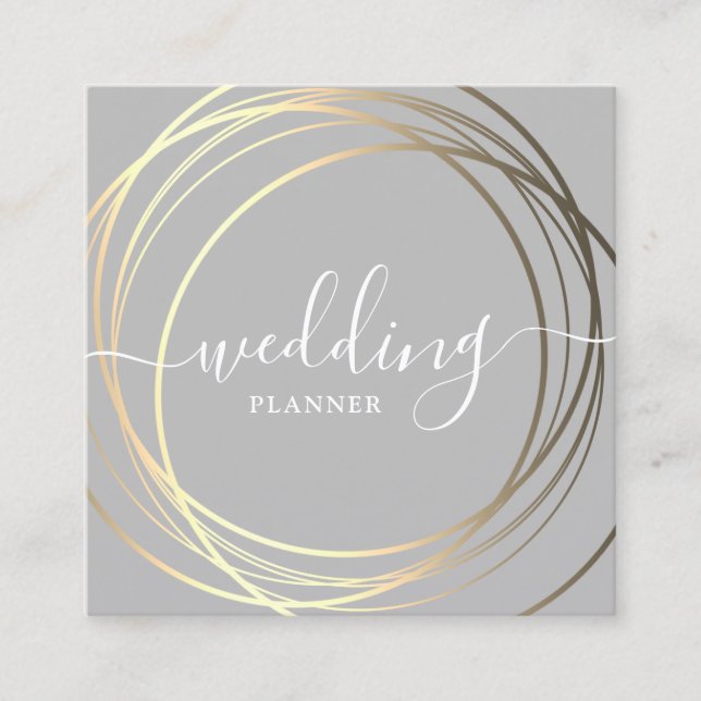 Elegant modern gold wedding planner square business card (Front)