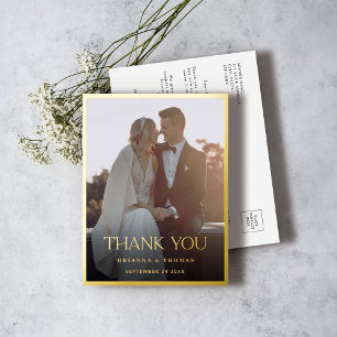 Elegant Modern Gold Wedding Thank You Postcard