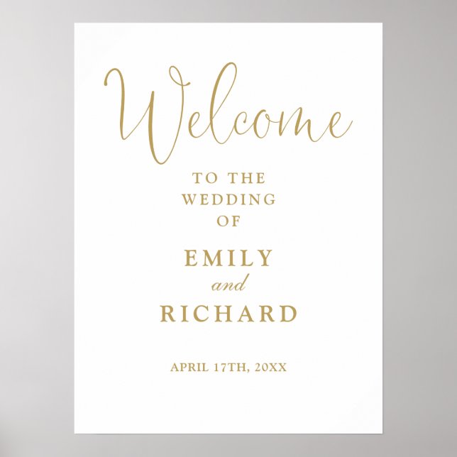 Elegant Modern Gold Wedding Welcome Sign (Front)