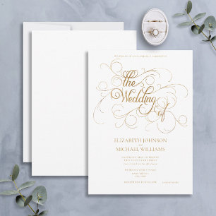 Elegant Modern Gold & White Script Wedding Invitation