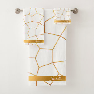 Elegant Modern Gold White Stained Glass Collection Bath Towel Set