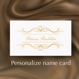 Elegant Modern Gold & White Swirl Script Name Place Card
