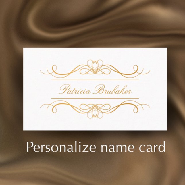 Elegant Modern Gold & White Swirl Script Name Place Card (Customize these elegant golden name cards for a beautiful celebration table.
)