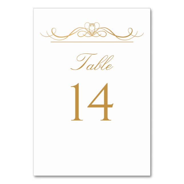 Elegant Modern Gold & White Swirl Script Wedding Table Number (Back)