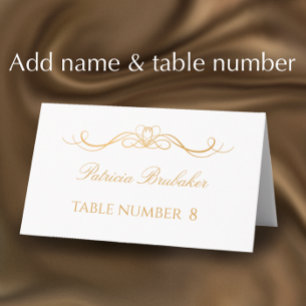 Elegant Modern Gold & White Wedding Name & Table Place Card