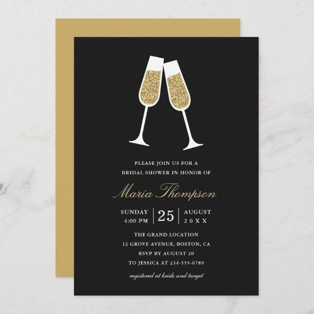 Elegant Modern Gold - Wine Tasting Bridal Shower Invitation (Front/Back)