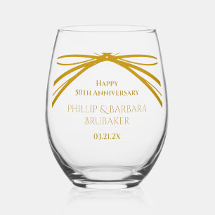 Elegant Modern Golden 50th Anniversary Keepsake Stemless Wine Glass