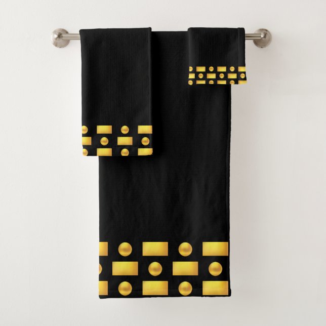 Elegant Modern Golden & Black Bath Towel Set (Insitu)