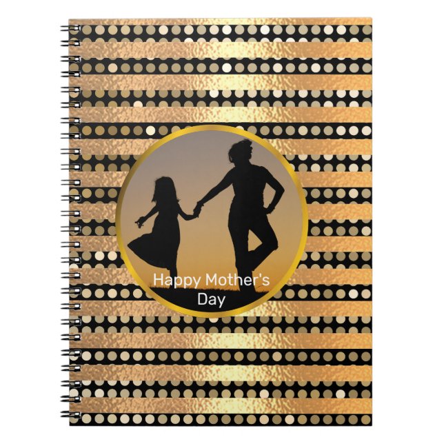 Elegant modern golden Black stripes Mother's Day Notebook (Front)