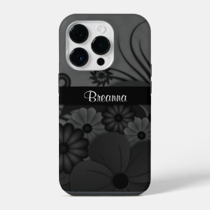 Elegant Modern Gothic Black Floral Hibiscus Tough iPhone 14 Pro Case