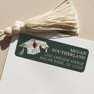 Elegant Modern Grad Cap & Tassel Graduation Photo Return Address Label