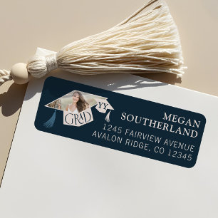 Elegant Modern Grad Cap & Tassel Graduation Photo Return Address Label