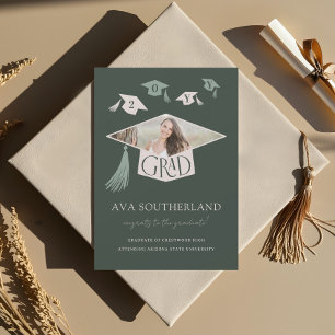 Elegant Modern Grad Cap & Tassel Photo Graduation Announcement