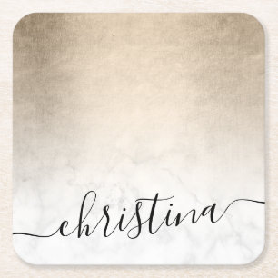 Elegant modern gradient copper gold white marble square paper coaster