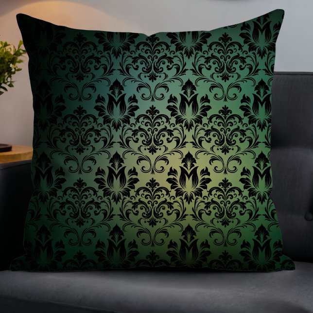 Elegant Modern Gradient Damask Dark Green Fade Cushion (Creator Uploaded)